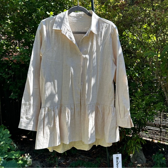 Minibee 100% linen NWT peplum button down - Picture 2 of 6